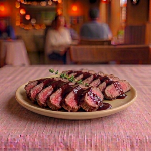 Tagliata di manzo alla salsa di mirtilli